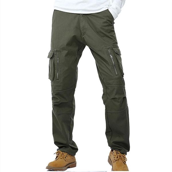 

men's thick warm cargo pants winter men casual fleece pockets fur trouser military plus size 40 loose baggy jogger male, Black