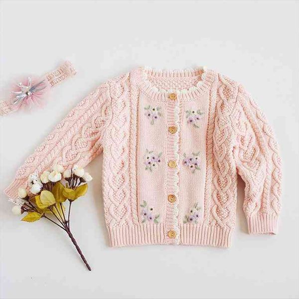 

sweet kids girls floral embroidered crochet sweater cardigans jackets candy pink beige blue color spring autumn outwears