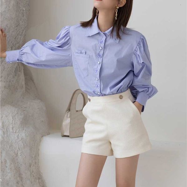 

women's two piece pants vintage puff sleeve long blouse women autumn embroidered butterfly shirt purple button up pearl fzei, White
