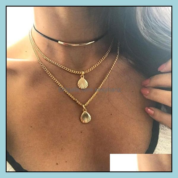 

pendant necklaces & pendants jewelry fashion shell necklace pattern mtilayer wrap choker chains s299 drop delivery 2021 scfqt, Silver