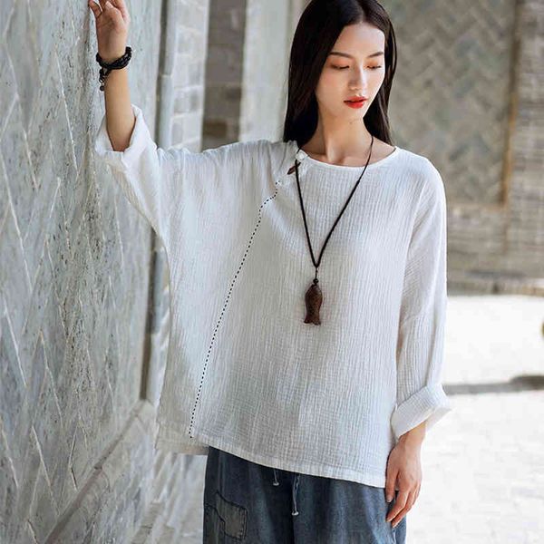 

polo spring and summer female-sized shirt long bottomed t-shirts of cotton linen for women, White