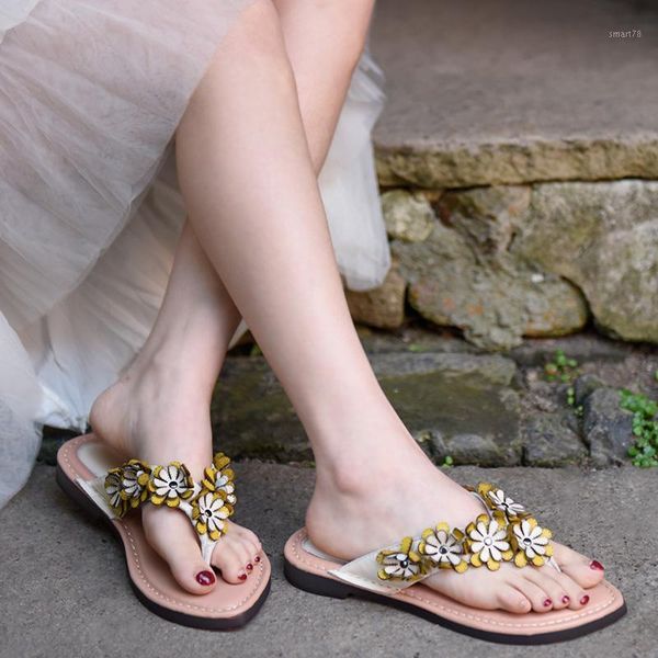 

slippers artmu original beach flip-flops shoes flowers flat sandals fashion women's soft bottom pointed toe outdoor summer1, Black