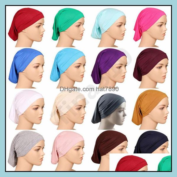 Hijabs Farfes Wraps Hats, Перчатки Мода Безусловные Советы Мусульманские Женщины ER Внутренняя Женщина Hijab Сплошной Цвет Равностный Подключите Cap Cap Cap Scarf 20 Цветов Мер