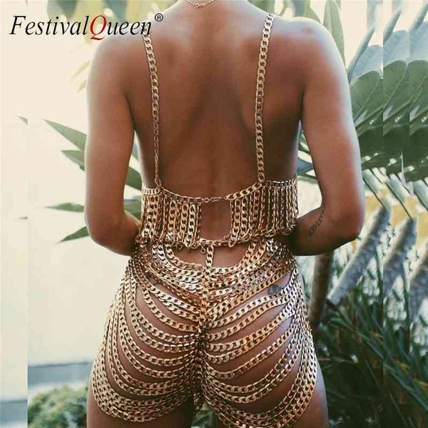 

gothic body two crop and shorts handmade metal chain punk 2 piece set for women rave costume, White;black