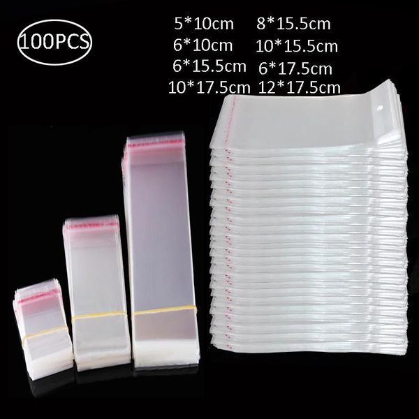 

storage bags 100pcs/pack transparent self adhesive seal plastic bag opp with hang hole party gifts pouches