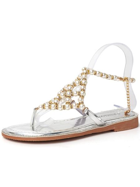

pearl fashion joker flat roman shoes in summer sandals, Black
