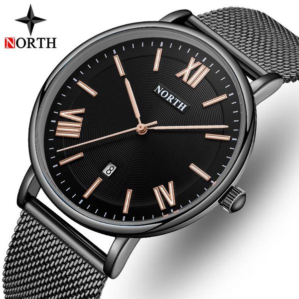 

wristwatches men watches north fashion business ultra thin quartz mesh belt watch waterproof sport relogio masculino, Slivery;brown