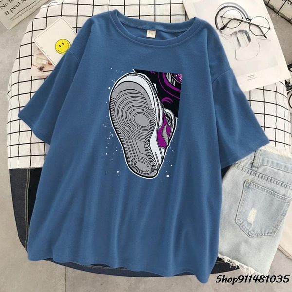 

women's t-shirt big shoes fashion street style print women summer t-shirts brand loose short sleeve breathable oversize womens, White