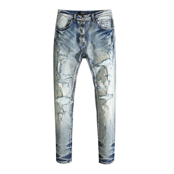 

am men's jeans wash water big holes beggars do old slim fit jeans men, Blue