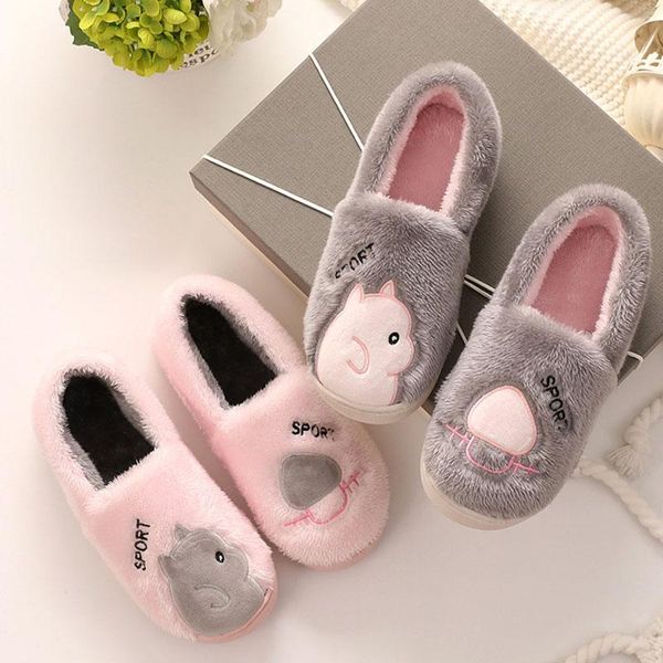 Pantofole Rimocy Short Plush Winter Home Slipeprs Donna 2021 Cartoon Pattern Warm Indoor Slides Donna Sweet Lovely Casual Couple Shoes