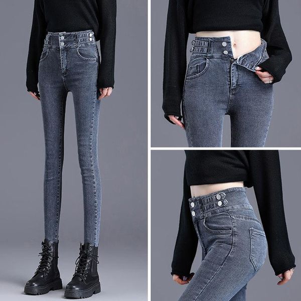 

women's jeans woman pants high waist autumn pencil tight ladies tappered pantalones vaqueros mujer, Blue