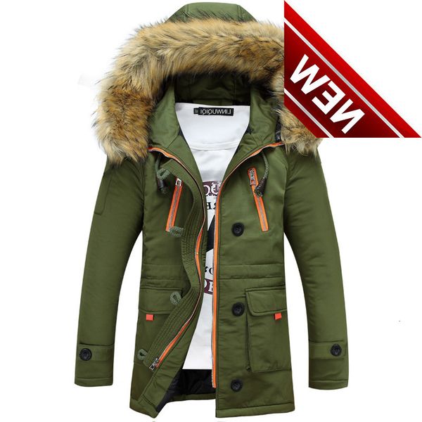 

thickening parkas men nice winter jacket men's coats male outerwear fur collar casual long cotton wadded men hooded coat, Black