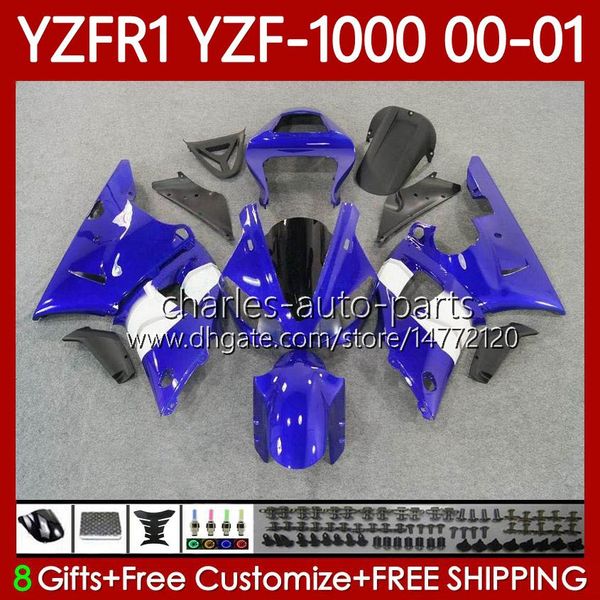 OEM Body Kit für Yamaha YZF-1000 YZF-R1 YZF 1000 CC R 1 2000 2001 2002 2003 Karosserie 83No.117 YZF R1 1000CC Blau weiß 00-03 YZF1000 YZFR1 00 01 02 03 Motorradverkleidung