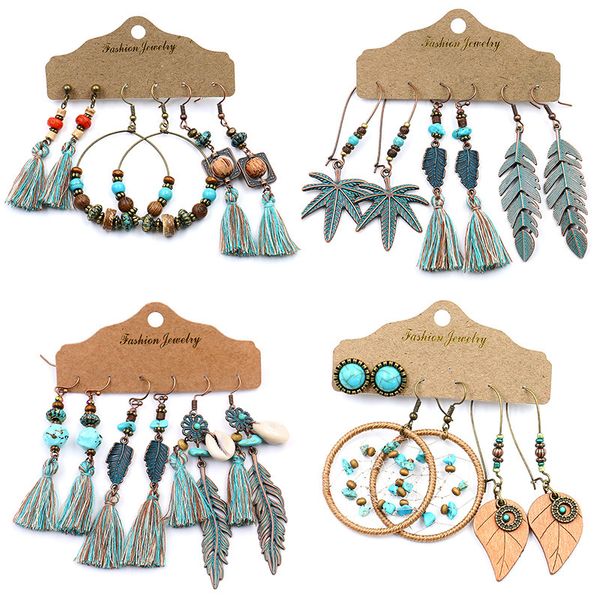 

budrovky selling earrings set combination bohemian national style tassel ear pendant womens new creative retro earringsdio chan contact, Silver