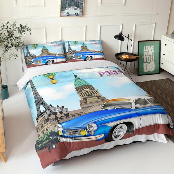 

bedding sets london bridge retro home textiles car printing single bed double quilt cover pillow case sheet boy girl set