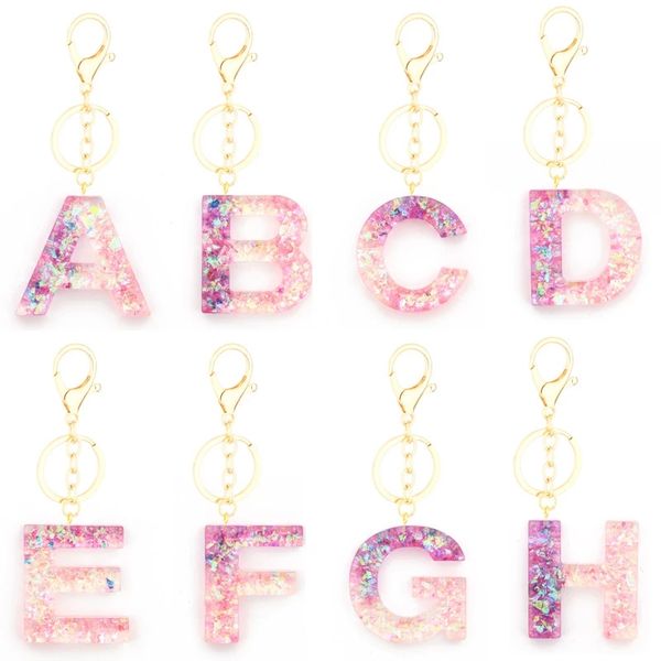 

letter pendant keychains resin key rings for women cute car acrylic glitter keyring holder charm bag couple bag gifts, Silver