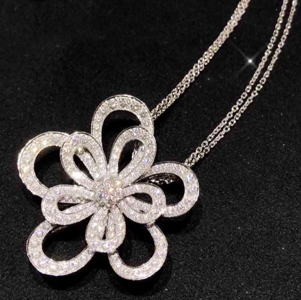 Marke Reine 925 Sterling Silber Schmuck Für Frauen Lotus Neckalce Doppel Blume Anhänger Glück Clover Sakura Hochzeit Party Halskette