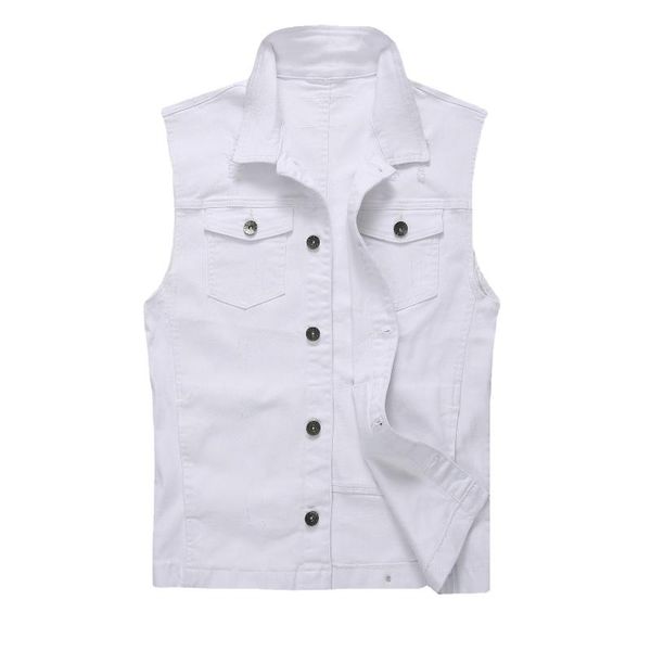 

men's vests brand men clothing denim vest coat white vintage sleeveless washed frayed waistcoat male casual cowboy jacket, Black;white