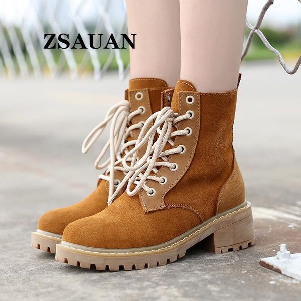 

zsauan high boots women outdoor casual genuine leather suede 5cm heel lift elevator shoes fashion middle tube boots women brown, Black
