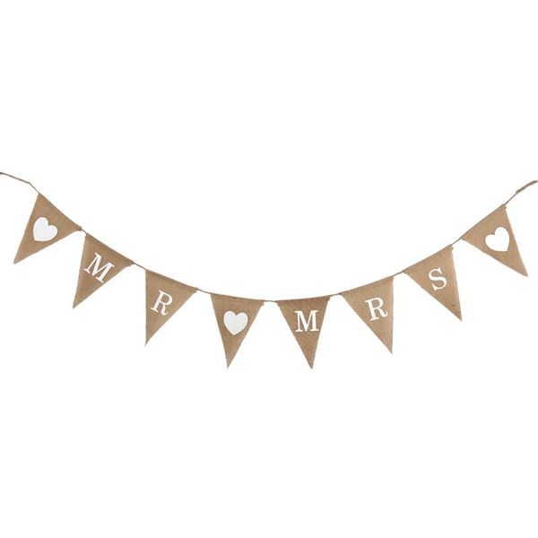 

party decoration european linen love triangles mr mrs flag for wedding 20pcs