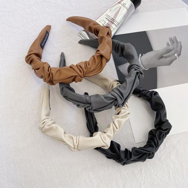 

hair accessories pu leather pleated headbands fashion women's solid color wild hairband fine band headwear small fragrance