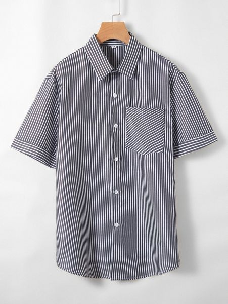 

men striped print pocket patched shirt x1lg#, White;black