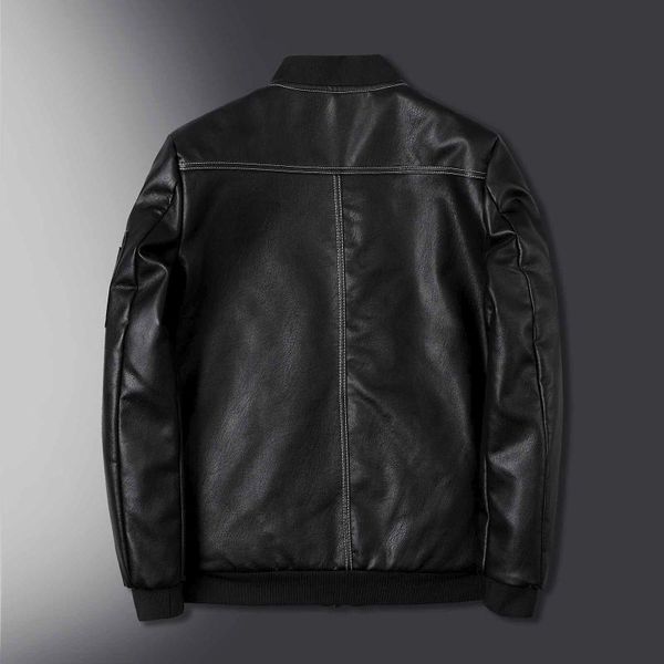 Jaquetas masculinas jaqueta de couro pu para homens 2021 Moda Slim Lapela Gollar Zipper Pocket Solid Color Plus Tamanho Macho