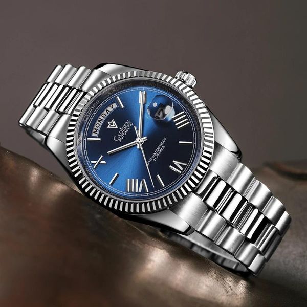 

wristwatches cadisen brand business limited men mechanical stainless steel sapphire automatic watch luxury waterproof, Slivery;brown