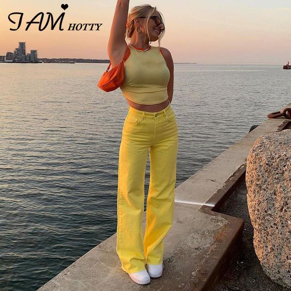 

women's jeans yellow wide leg straight women y2k vintage summer high waist mom denim pants casual trousers cute aesthetic iamty, Blue