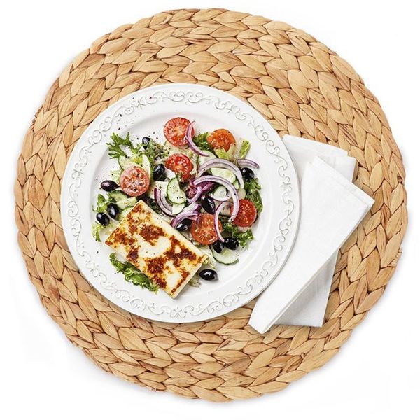 

4pc natural water gourd woven placemat rattan table mat round pad green tropical wedding