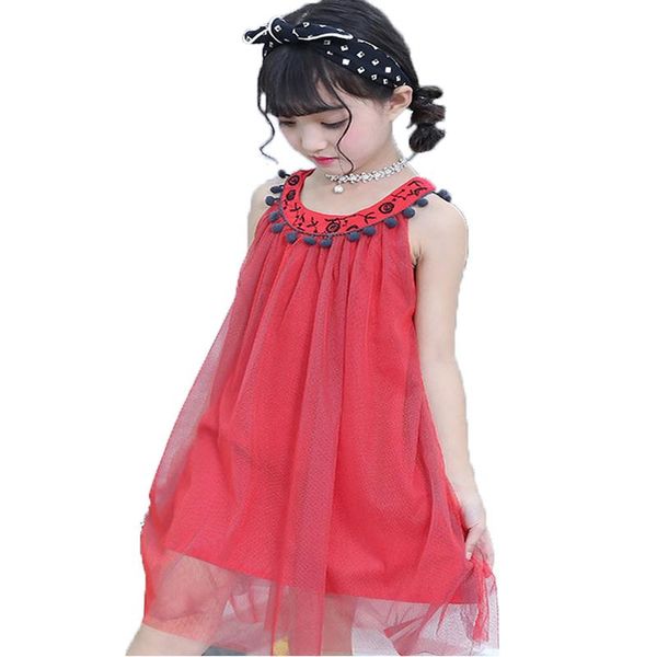 

girl's dresses mesh sling girls dress summer kids clothes robe fille princess party elbise vetement enfant children tutu teenage 2021 k, Red;yellow