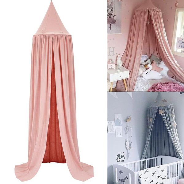 

mosquito net pink/gray cotton kid baby bed canopy bedcover curtain bedding round dome tent insect protection