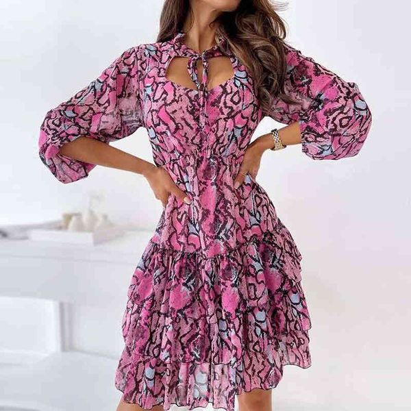 Женщины Весна слоистые оборками Цветочное печать платье плюс размер Boho повседневная офисная шифоновая рубашка платье женский элегантный пляж Vestidos 210415