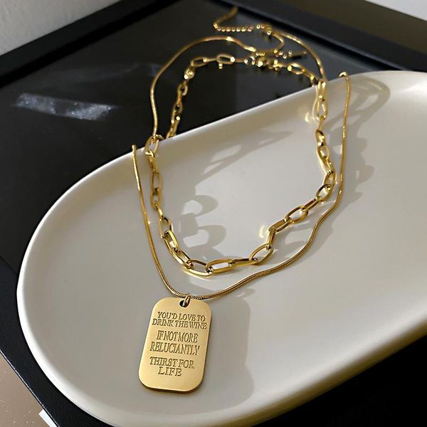 

pendant necklaces minar minimalist letter print rectangle coin necklace for women titanium steel gold layered chains chokers, Silver