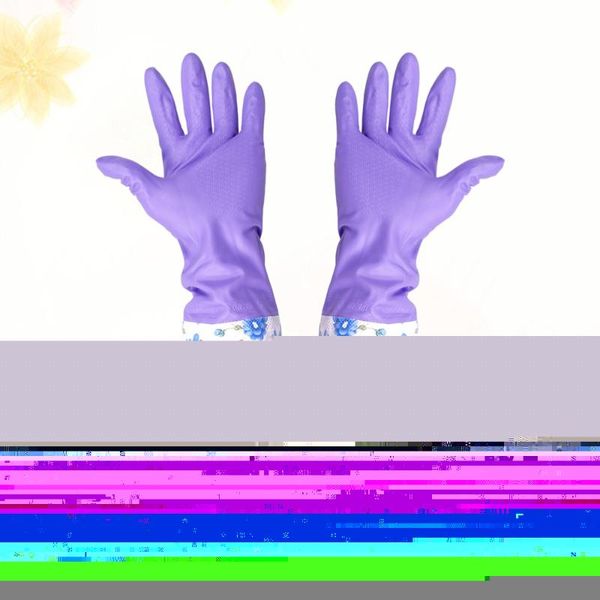 

pair of household cleaning glove non-slip long cuff warm rubber sleeves for kitchen aquarium purple disposable gloves