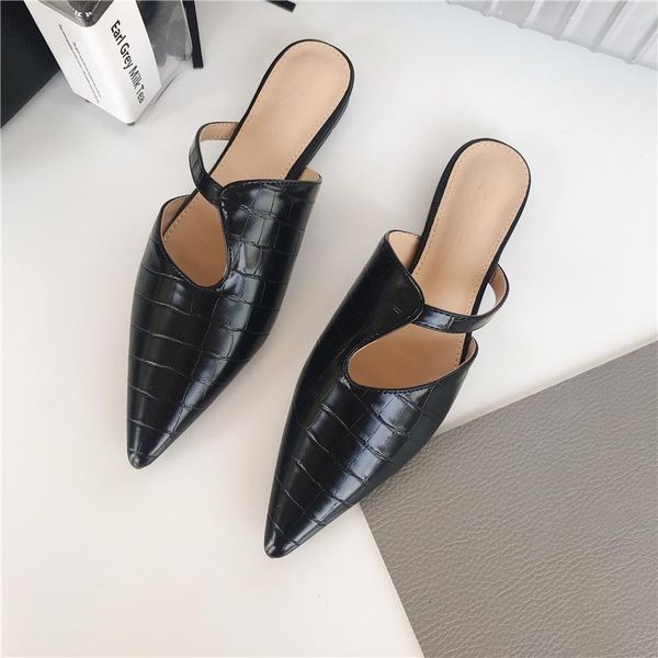 

slippers crocodile fashion women pointed toe hollow design slip on flats slides casual flip flops shoes, Black