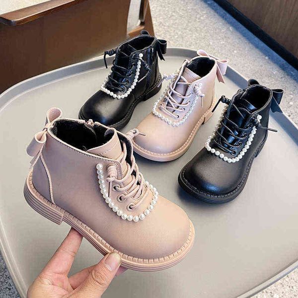 

baby girls leather boots princess kids fashion boots autumn winter warm cotton pearls beading with back bow-knot sweet toddlers g1210, Black;grey