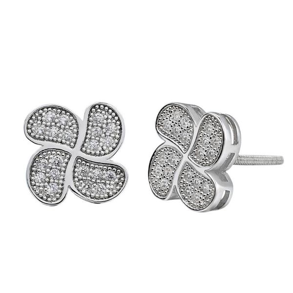 

stud 2021 hip hop silver 925 man earring personality inlaid zircon small square clover earrings jewelry for men, Golden;silver