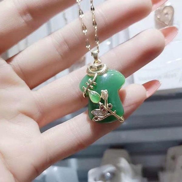 

pendant necklaces fyjs unique light yellow gold color leaf green and white agates link chain necklace for women jewelry, Silver