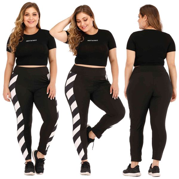 

women's pants large stripe stitching slim fitting middle waist casual leggings 190762, Black;white