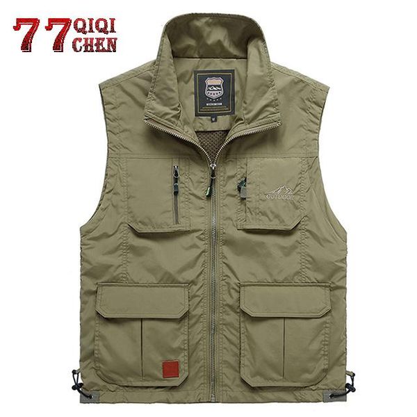 

men's vests summer mesh thin multi pocket vest men plus size 4xl male casual 6 colors sleeveless jacket with many pockets reporter wais, Black;white