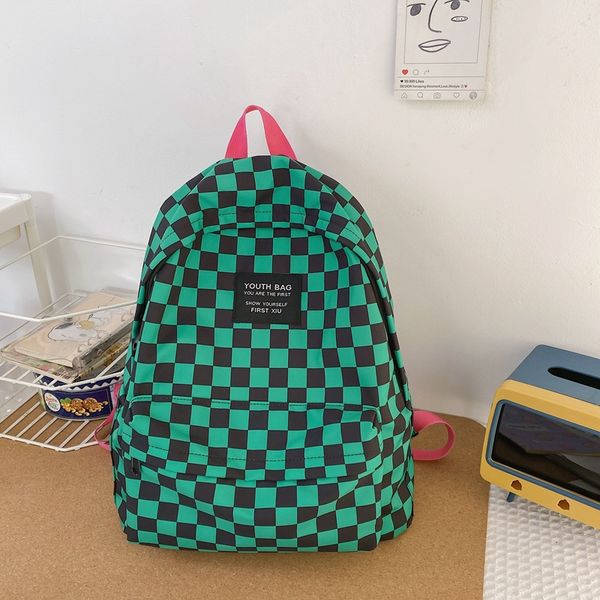 

school bags backpack new women's ins korean style color-contrast check large capacity high junior high student girls