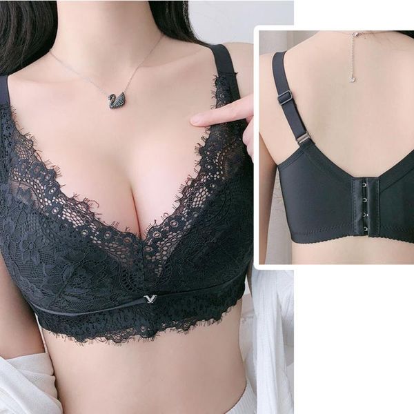 

bras e lovegirl 34-42 size black lingerie underwear 3/4 cup brassiere rimless women ultra-thin bralette gather bra, Red;black