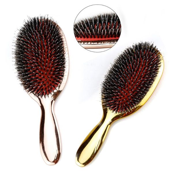 

hair brushes boar bristle beauty hairdresser massage comb brush salon hairdressing styling tools plating curly detangler wholesale, Silver