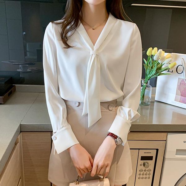 

women's blouses & shirts for women long sleeve v neck casual 2021 autumn, White