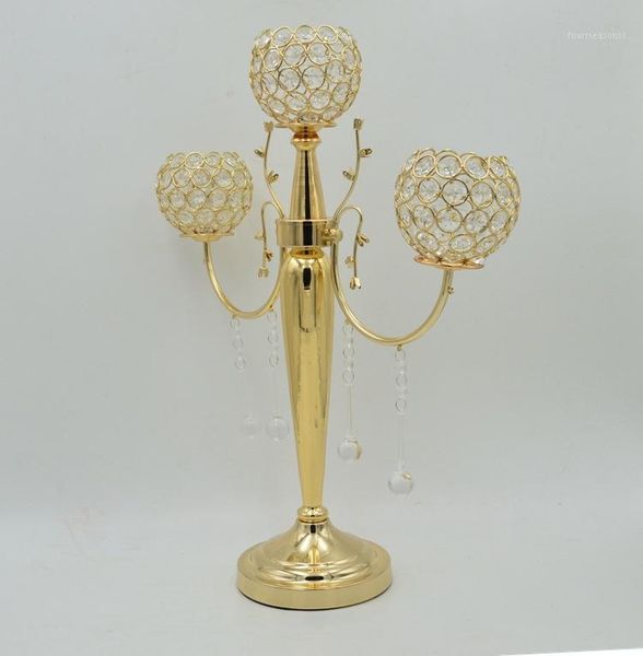 

party decoration gold flower pot displsy glass crystal ball stand for wedding1