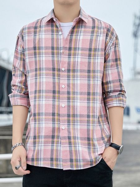 

men plaid collared button up shirt 98n3#, White;black