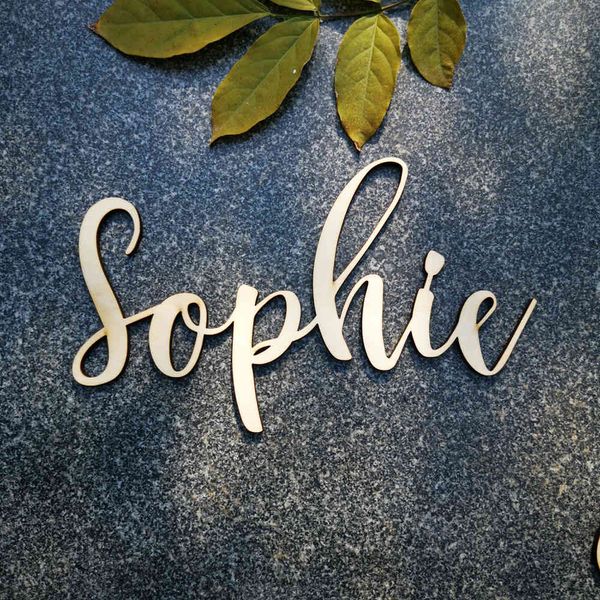 Personalizzato Baby Shower Wood Name segno, Family Script Nursery Wall Decor, Custom Children Name sign Wall Decor Wooden Letter 210408