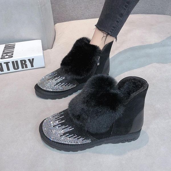 

boots female women shoes winter fur snow woman fashion rhinestones ladies luxury non-slip, Black