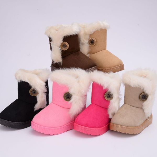 

warm kids snow boots for children toddler winter princess child shoes non-slip flat round toe girls baby lovely, Black;grey
